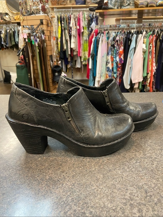 Born Shoes - Born Black Leather Zip Platform Clogs